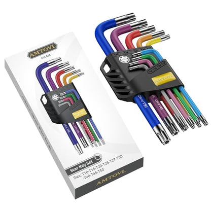 AMTOVL Star Allen Wrench Set, 9PCS Star Key Set, T10-T50, Long Arm Star Key Set, Color Coding TX Key Set for Vehicle, and Bicycle Repairs - size: 9 PCS STAR SET
