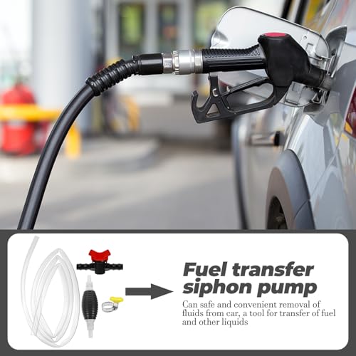 MERRYHAPY Hand Pump Fuel Transfer Siphon Pump Kit with 2M Hose, 4 Buckles and Flow Valve, Manual Gasoline and Diesel Siphon for Automotive, Fish Tank, and Liquid Transfer