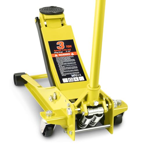 PM PERFORMOTOR Low Profile Hydraulic Trolley Service/Floor Jack, 3 Ton (6000 lbs) Capacity, Lifting Range 3"-20",Yellow,PM-TOL-FJ30-YL - color: Yellow, size: 3 Ton