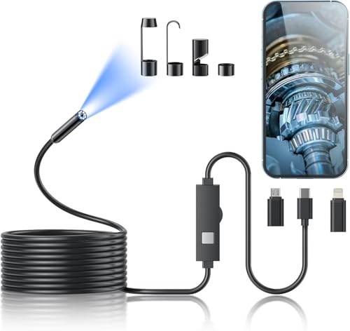 Endoscope Camera with Light,1920P HD Borescope Tools with 8 Adjustable LED Lights, Endoscope with Semi-Rigid Snake Camera, IP67 Waterproof Inspection Borescope for iOS and Android-32.8ft Single Lens - size: 32.8ft, style: Single lens