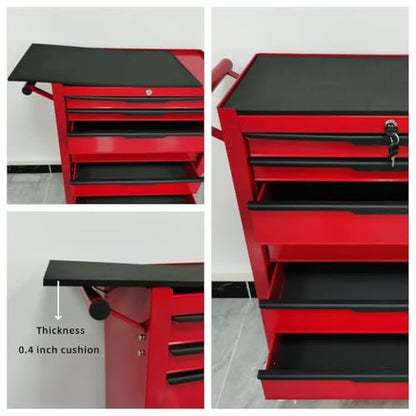 6-Drawer Rolling Tool Chest with Locking Wheels & Drawers, 13" D x 24.2" W x 36.6" H Mobile Tool Storage Cabinet, Heavy-Duty Garage Organizer with Ergonomic Handle - color: Black and White