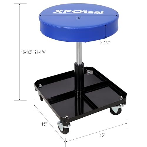 250 LBS Rolling Pneumatic Creeper Stool - Adjustable Mechanic Seat with Tool Tray & 360° Casters for Garage Workshop Automotive Repair Heavy Duty Mobile Work Stool