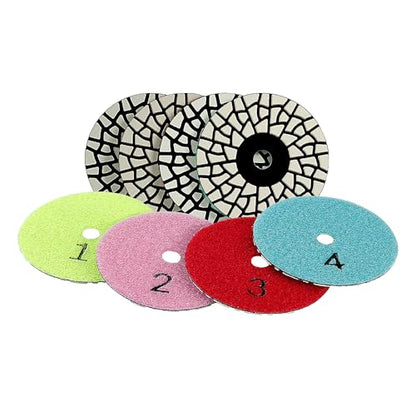 4 Inch Diamond Polishing Pads 4PCS Wet Dry Buffing Discs for Angle Grinder Polisher, Flexible Stone Buff Pads for Marble Granite Quartz Tile Countertop Mirror Finishing