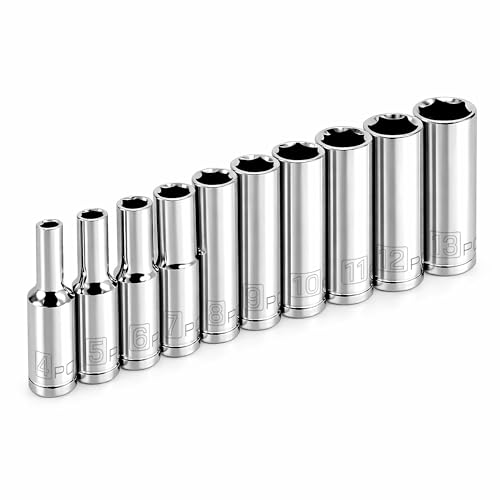 Powerbuilt 10 Piece 1/4 Inch Drive Metric 6 Point Deep Socket Set, Z-Drive Grips, Chrome-Vanadium Steel made, Meets ANSI Standards - 640538 - size: Metric (Pack of 1), style: 1/4" Drive