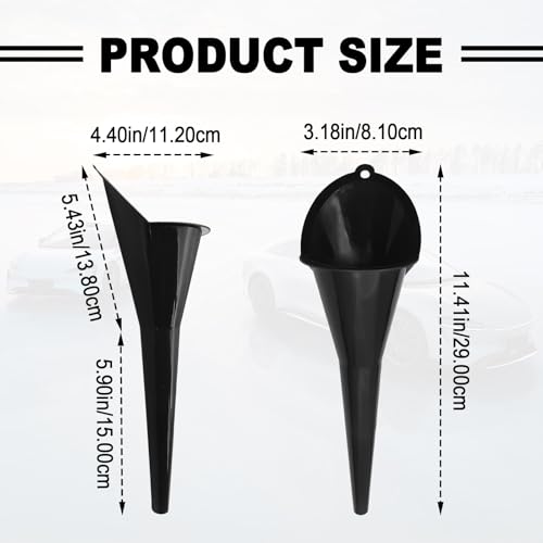 2 Pieces Automotive Plastic Oil Funnels with Long Neck Multi-Function No Spill Design for Gas Coolant Transmission Fluid Engine Oils Fuel Lubricants and Diesel (Black) - color: black