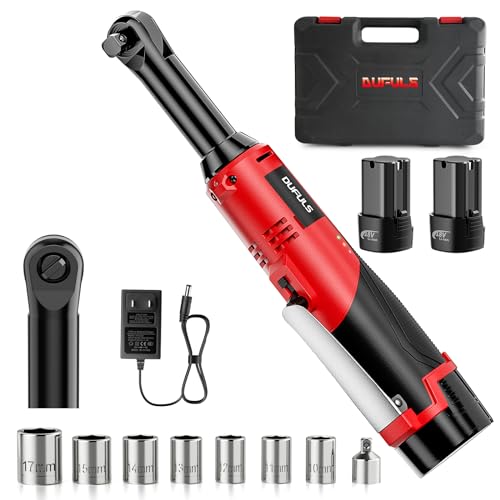 3/8" 18V Extended Cordless Ratchet Wrench, 550RPM 40 Ft-Lbs 4 Inch Electric Ratchet Driver with 2Pcs 2000 mAh Batteries & Charger, Battery Powered Ratchet Wrenches with 8 Sockets