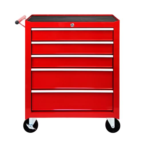 5-Drawer Rolling Tool Cart on Wheels, Drawers Rolling Tool Chest with Lock, Mobile Trolley Organizer Tools Box with Locking Wheels & Ball Bearing Drawers for Garage,Warehouse,Repair Shop (Red) - color: Red, size: 5 Drawers