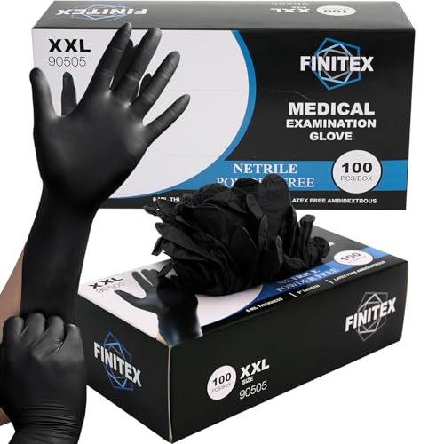 FINITEX Black Nitrile Disposable Medical Exam Gloves - 100/1000 PCS 6.3mil Powder-Free Latex-Free Food Gloves - color: Black (Xx-large 100)