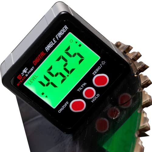 S&F STEAD & FAST Digital Angle Finder Magnetic with Case & Backlit LCD | Self-inverting display, ±0.2° accuracy, Absolute & Relative, Hold & Zero, Auto-off, IP54, for Woodworking & Construction - color: Black