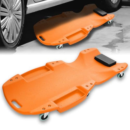 Mechanic Creeper 47 Inch, Low Profile Under Car Rolling Creeper with Padded Headrest and Tool Trays, 300 LBS Capacity, Ergonomic Body Design, Orange
