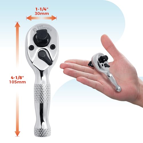 Der Erwachte 3-in-1 Stubby Ratchet Handle | 1/4 ", 3/8 ", 1/2" Drive Ratchet Wrench, 72-Tooth, Reversible Switch, Full-Polished Chrome Plating, Chromium Vanadium Steel - size: 3IN1 Stubby Ratchet
