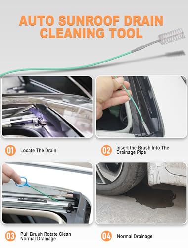 EVOULTES Auto Sunroof Drain Cleaning Tool | 120 Inch Flexible Pipe Brush, PVC Hose, Nylon Bristles, Car Sunroof, Windshield Wiper Drain Hole - size: 120 Inch (1-Pack)