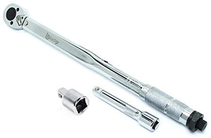 Bastex 1/2 inch Drive Click Torque Wrench, 10~150 ft./lb, CR-V Steel 28-210 Newton Meter with Extension Bar