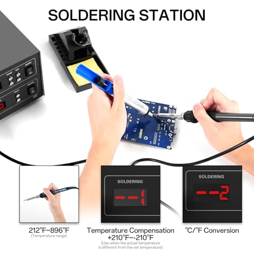 BK701D 700W Soldering Station, 2 In 1 Hot Air Rework & Soldering Iron Station, SMD ESD Safe Solder Station,Electronic Soldering Kit For Mobile Phone Laptop Repair or Circuit Board Soldering - color: Black