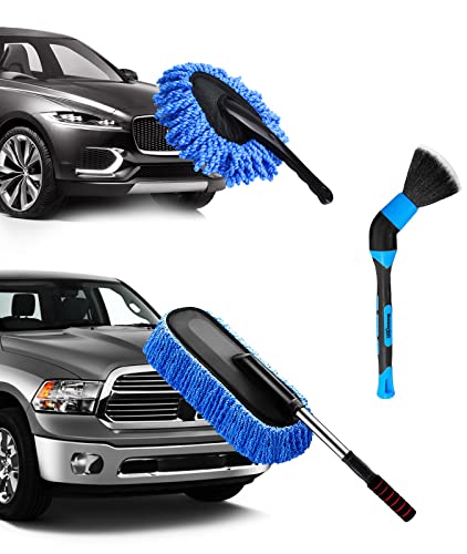 YeewayVeh Car Duster Kit, 3 Pack Car Detailing Brush Set with Extendable Microfiber Dust Brush & Scratch Free Car Dash Duster & Soft Car Interior Brush for Vehicles Motorcycle and Home Cleaning Tools | Extendable Microfiber & Scratch-Free Dash Duster for