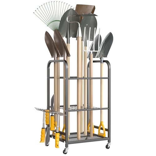 Ultrawall Garden Tool Organizer Stand, Yard Tool Storage Rack with Lockable Wheels, Garage Tool Storage for Rake, Brooms, Indoor & Outdoor Use - size: Small