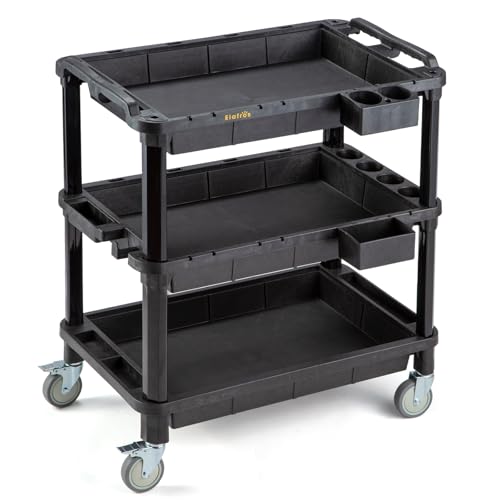 ELAFROS 3-Shelf Heavy Duty Rolling Utility Cart, 32.4 x 18.3 in | Multi-Use Service Tool Cart, 500 lbs Capacity, Deep Shelves, Industrial-Grade Plastic Cart, Mobile Work Organizer - style: Standard