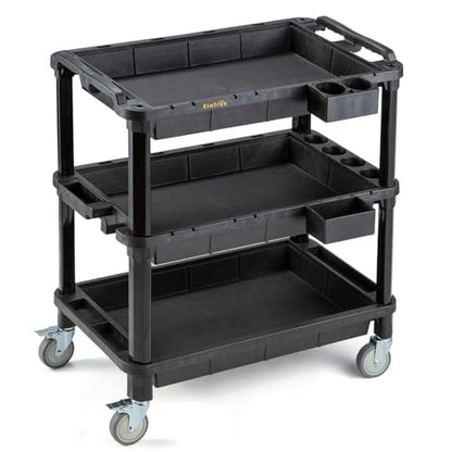 ELAFROS 3-Shelf Heavy Duty Rolling Utility Cart, 32.4 x 18.3 in | Multi-Use Service Tool Cart, 500 lbs Capacity, Deep Shelves, Industrial-Grade Plastic Cart, Mobile Work Organizer - style: Standard