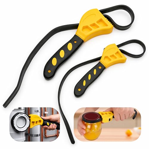2-Pack Adjustable Rubber Strap Wrench Set, Heavy-Duty Oil Filter Wrench 6 inch & 8 inch Diameter, Non-Slip Belt Wrench for Jar Opener, Water Filter, Plumbing, Sink, Faucet Repair Tool