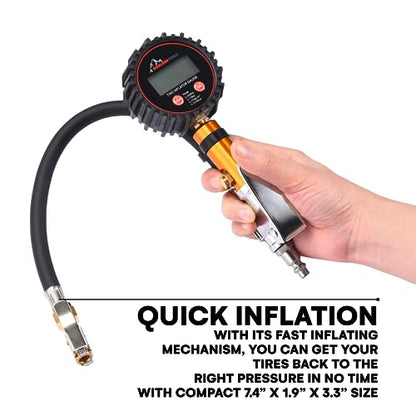 BOULDER TOOLS Tire Pressure Gauge with Inflator - Digital Tire Pressure Gauge, 0-250 PSI Heavy Duty Tire Inflator Gauge with Air Chuck Lock & Bleed Valve, Air Compressor Accessories - style: Tire Pressure Gauge