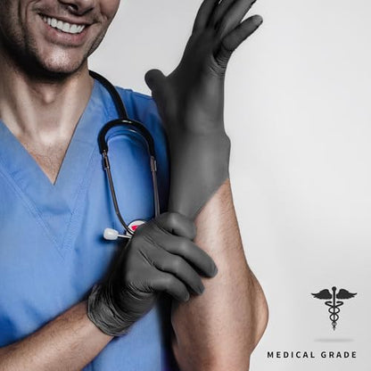 Medguy Nitrile Disposable Gloves, 4 Mil Black Powder-Free Latex-Free Food-Safe Glove for Medical Exam Tattoo Food Prep 100 Ct - color: Small (Black)
