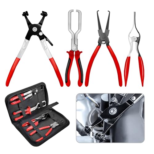 Clamp Removal Tool, Fuel Line Pliers for Radiator Fuel & Vacuum Line Repair | Hose Clamp Pliers Set with Straight Clamp Tool, Removal Plier, Large & Small Jaw Fuel Line Tools, Oxford Storage Bag