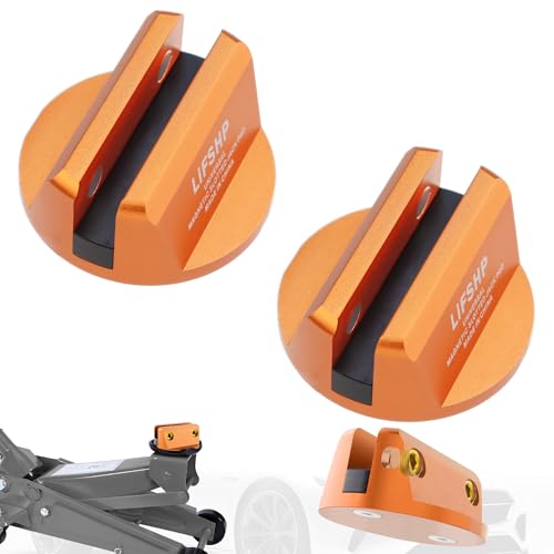 2Pcs Universal Aluminum Grooved Magnetic Jack Pad, Jacking Puck Pinch Weld Frame Rail Adapter, for Car SUV Truck Pickup Sedan MPV Wagon, Change Tire Repair Tires Oil Change Must Have-Orange - color: Orange-2Pcs