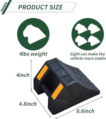 8-Pack Heavy Duty Rubber Wheel Chocks for Secure Wheels for Cars, RVs, and Trucks, 8" x 4" x 6.6"