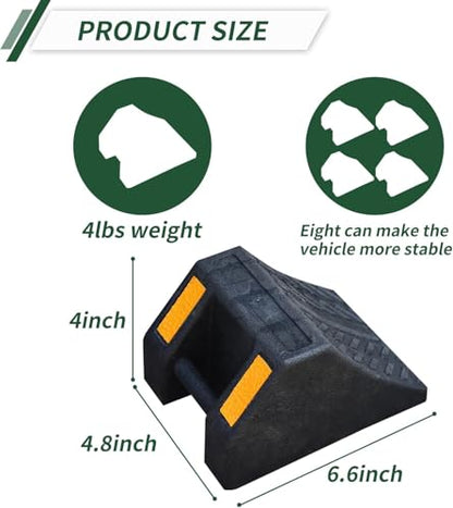 8-Pack Heavy Duty Rubber Wheel Chocks for Secure Wheels for Cars, RVs, and Trucks, 8" x 4" x 6.6"