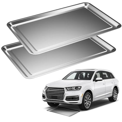 2 Pcs Under Car Oil Pans for Changing Oil, Motorcycle Automotive Oil Change Pan Silver Rust Resistant Drip Tray, Oil Catch Pan Replacement Tray for Garage Machinery Supplies (27.56 x 19.69 Inch) - size: 27.56 x 19.69 Inch
