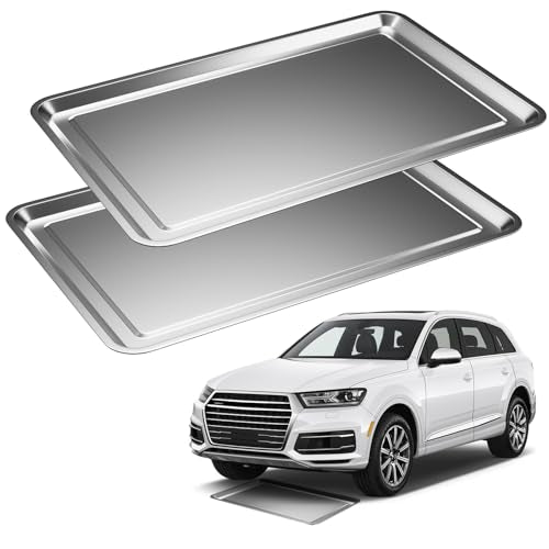 2 Pcs Under Car Oil Pans for Changing Oil, Motorcycle Automotive Oil Change Pan Silver Rust Resistant Drip Tray, Oil Catch Pan Replacement Tray for Garage Machinery Supplies (27.56 x 19.69 Inch) - size: 27.56 x 19.69 Inch
