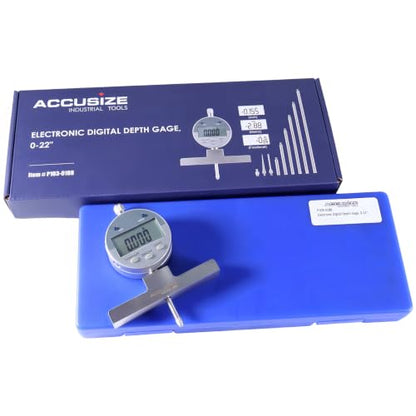 Accusize 0-22 in Digital Depth Gauge with Small-Hole Points, P103-0188 | 6 Connectable Rods, +/-0.001 in Accuracy, 0.0005 in Resolution, 4 in Base, 3/8 in Stem - size: 0-22" Digital