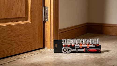 Socket Wrench Set 12-Piece 1/4 Inch Drive | Mini Ratchet, 10 Sockets 5-14mm, 2-Way Quick Release Handle, Extension Bar