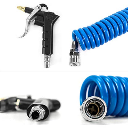 QWORK Air Seat Blow Gun Kit, 16 ft (5m) Coiled Air Hose, Fits OD 1/4 in (6mm) Air Hose, Quick Connect Air Duster Gun with 2 Interchangeable Nozzle Tips for Truck & Shop Cleaning - size: 1pcs