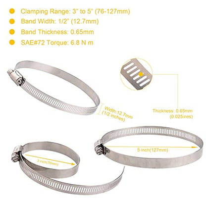 WINL Stainless Steel 4 Inch Hose Clamps- 8PK SAE 72 Worm Gear Drive Hose Clamps 3 Inch-5 Inch (76-127mm) for Automotive Plumbing, 3 1/2’, 3.5'', 3 3/4’’, 4'', 4 1/2’’, 4.5'', 4 3/4'' - size: SAE#72 ( 3" ~ 5" )