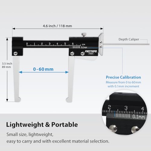 FIRSTINFO F3927 Taiwan Manual Auto Brake Disc Depth Gauge, Tire Tread Depth Measuring Caliper, 0-60mm Metric Gauge Ruller