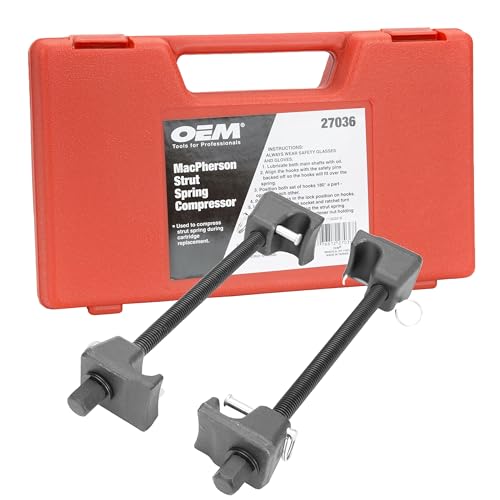 OEMTOOLS 27036 10.75 Inch MacPherson Strut Spring Compressor, Set of 2 Universal Spring Compressor Tool Automotive, 9.75 Inch Maximum Safe Opening, Carrying Case Included - style: Red Storage Case