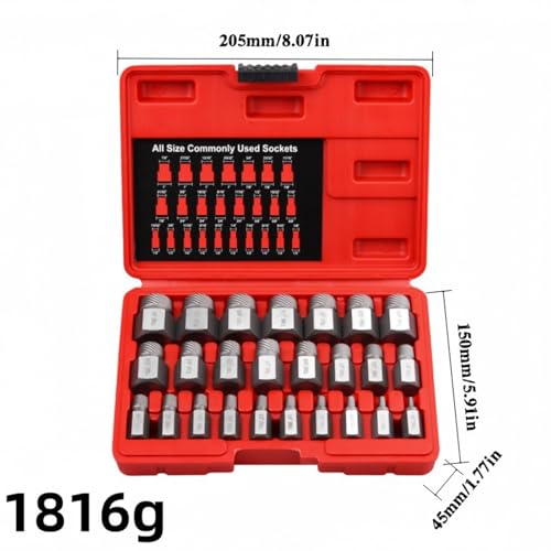 Bolt Extractor Socket Set Hex Head Easy Out Repair Tools | 25-Piece Stripped Lug Nut Remover for Damaged Stripped Broken Screws Studs Nut Machinery Furniture Motorcycle - color: Silver