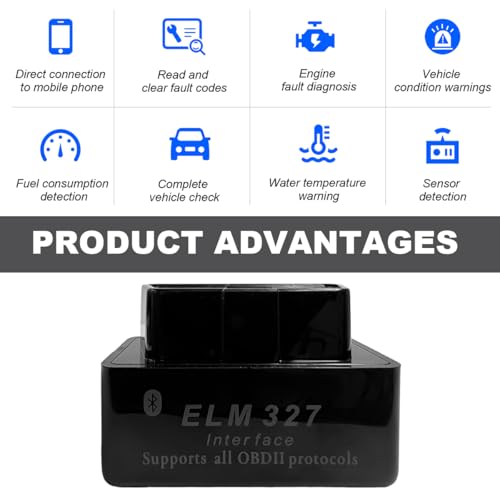 KVAEY OBDII Car Auto Diagnostic Scanner, ELM327 Automotive Bluetooth Scan Tool and Code Reader, Professional Car Bluetooth Engine Fault Code Reader, Universal Car Accessories (Black) - color: Black, size: 1 PCS