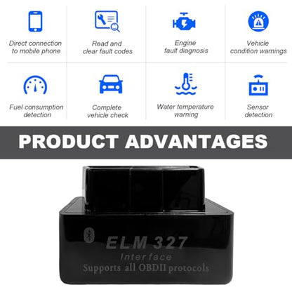 KVAEY 2 PCS OBDII Car Auto Diagnostic Scanner, ELM327 Automotive Bluetooth Scan Tool and Code Reader, Professional Car Bluetooth Engine Fault Code Reader, Universal Car Accessories (Black) - color: Black, size: 2 PCS