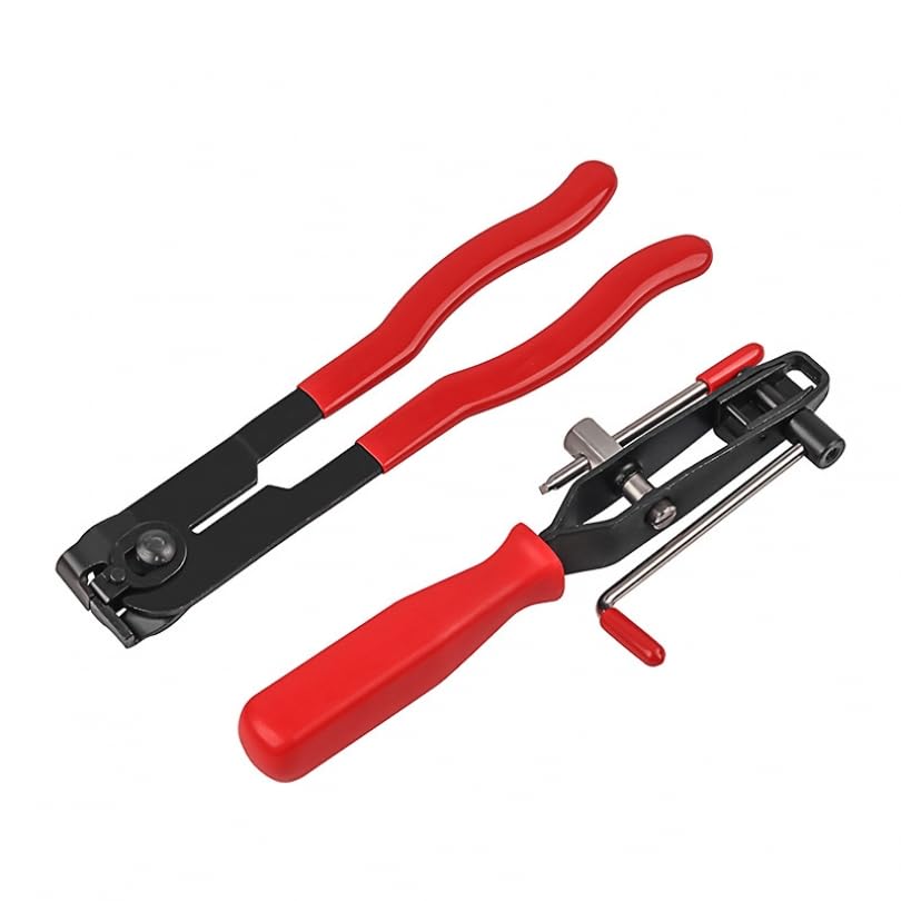 Heavy Duty Antiskid CV Joint Boot Clamp Pliers With Boot Clamps Kit, Banding Tools, Ear Boot Tie Pliers, 10 Crimp Bands, Automotive Hose Axle Plier for Most Cars (Red) - color: Red