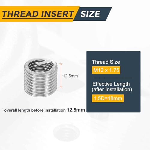 HARFINGTON 20pcs Wire Thread Repair Inserts M12 x 1.75 x 1.5D (18mm) Metric 304H Stainless Steel Helical Coiled Wire Screw Threaded Sleeve Sheath for Automotive Repairs - size: M12 x 1.75 x 1.5D