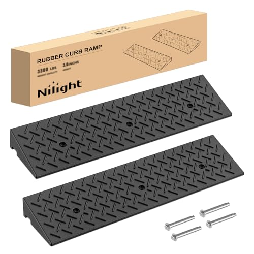 Nilight 3.2 Inch Rise Rubber Curb Ramp, 3300lbs Load Capacity | Heavy Duty Driveway Threshold Shed Ramp for Sidewalk Cars Lawn Mower Motorcycles - size: 3.2" Rise