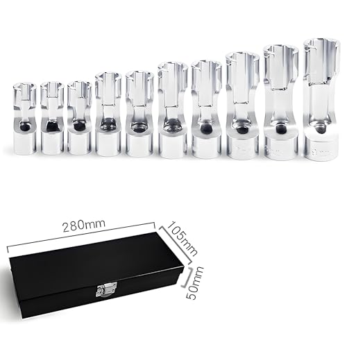 10PCS 10-19mm Flare Nut Socket Set, Steel Drive Line Socket Set, 3/8" Drive Diesel Injector Fuel Line Strut Nut Socket Sets, 10 mm Line Sockets for Fastener