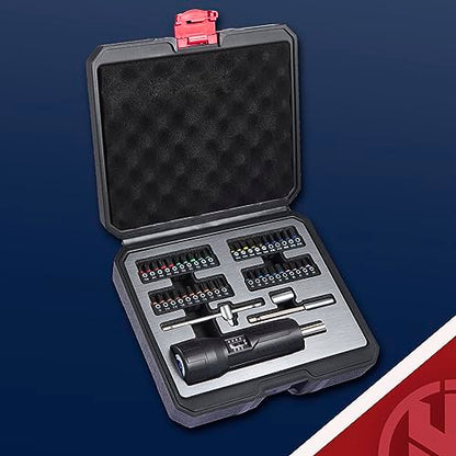 KNINE OUTDOORS Torque Screwdriver Wrench Driver Set 10-70 Inch Pounds lbs for Maintenance with T-bar Handle, 40 Hex Bits, 1/4" Socket, Shaft Extension, For Tools, Bike Repairing and Mounting, Black