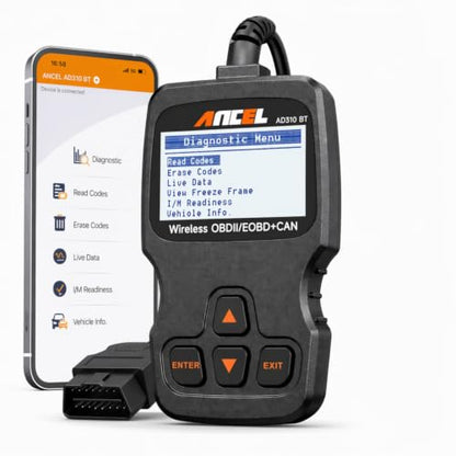 ANCEL AD310 BT OBD2 Scanner with Bluetooth APP Upgraded AD310, Car Code Reader with Battery Voltage Monitor, Live Data, I/M Readiness, DTC Lookup Check Engine Code Reader for 1996+ Vehicles