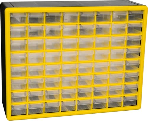 Akro-Mils 64-Drawer Plastic Drawer Storage Cabinet for Garage Organization, Bead Organizer, Building Bricks Storage, Teacher Toolbox, Makeup Organizer, 20" W x 6" D x 16" H, 10164 Yellow - color: Yellow, size: 64 Drawer, style: 1 Pack