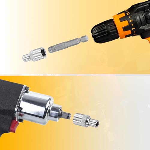 HARFINGTON Deep 6-Point Impact Socket 1/4" Drive 4.5mm Metric Socket 25mm (1") Long with 1/4" Hex Shank Adapter, CR-V Steel Socket Adapter Accessory Tool Set Kit for Hex Bolts Nuts - size: 4.5mm x 25mm