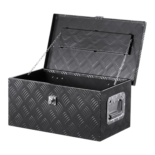 VEVOR Heavy Duty Aluminum Truck Bed Tool Box, Stripes Plated Tool Box with Side Handle and Lock Keys, Storage Toolbox Chest Organizer for Trailer, Pickup, Truck Bed, RV, 20"x12"x9.5", Black - color: Black, size: 20 in