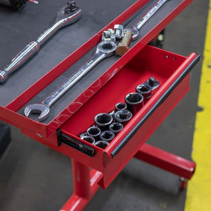 Titan Distributors Inc Adjustable Rolling Work Table with Tool Drawer Workstation for Shops Garages and Warehouses